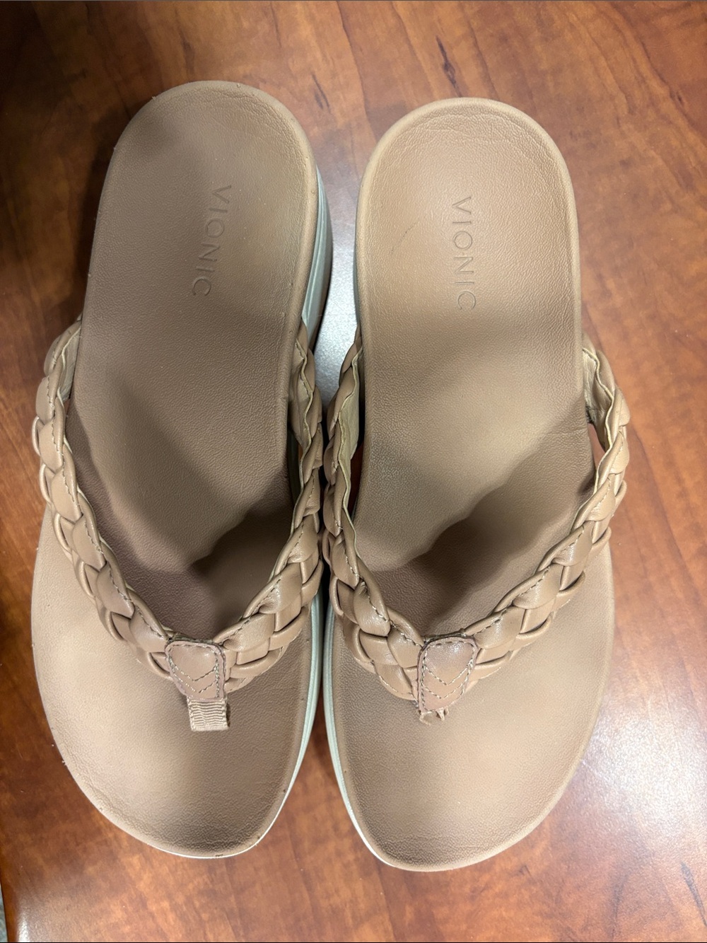 Vionic Women's Braided Thong Sandals in Tan